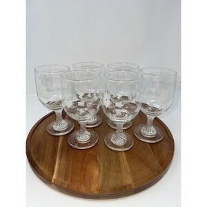 Vintage Irish Claddagh Shamrock Etched Wine Glasses Twisted Stem Set of 6 Clear